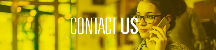 Contact Us banner woman with cell phone